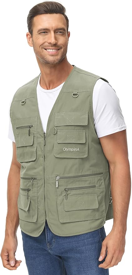 Lentta Men's Fishing Vest Summer Outdoor Lightweight Work Photo Vest 16 Pockets