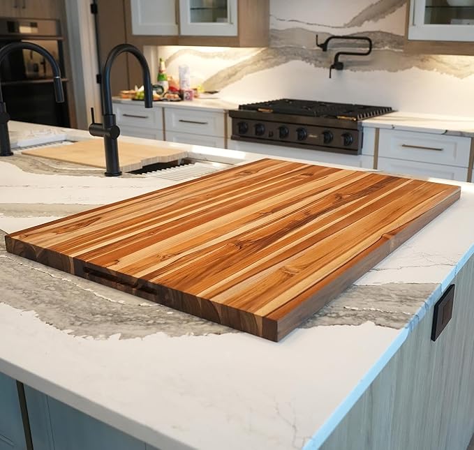 EcoDecors, XXL Teak Cutting Board 40"x28", Reversible Solid Teak Wood Edge Grain Carving Board with Juice Groove, Extra Large Butcher Block Carving Board, Best Wooden Cutting Board for Kitchen & BBQ