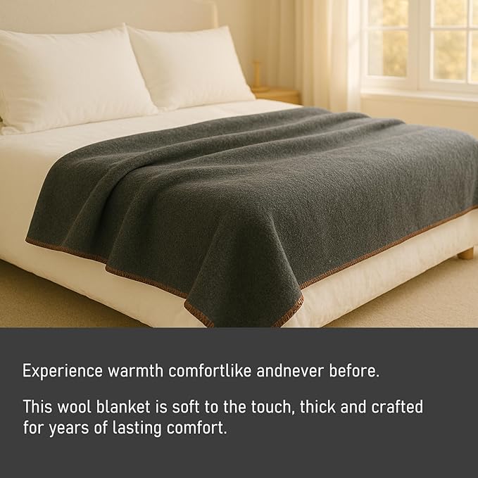 Military Wool Blanket: Warm, Thick & Washable - Perfect for Outdoors, Camping, Stadium, Picnics, Travel, Car & Bushcraft Survival Kits - Large 59" x 79" (3.1 lbs), Dark Grey