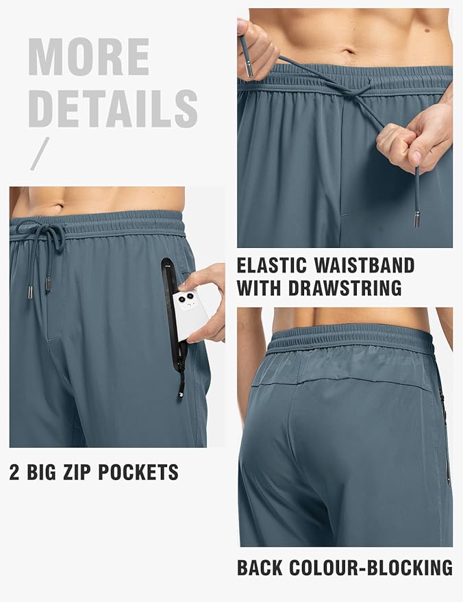 TBMPOY Men's Lightweight Hiking Travel Pants Breathable Athletic Fishing Active Joggers Zipper Pockets