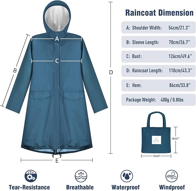 ANYOO Waterproof Rain Poncho Lightweight Reusable Hiking Hooded Coat Jacket for Outdoor Activities