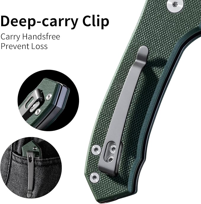 Button Lock Pocket Knife with 2.85 inch VG10 Steel Blade G10 Handle, Folding Knife for EDC,Green