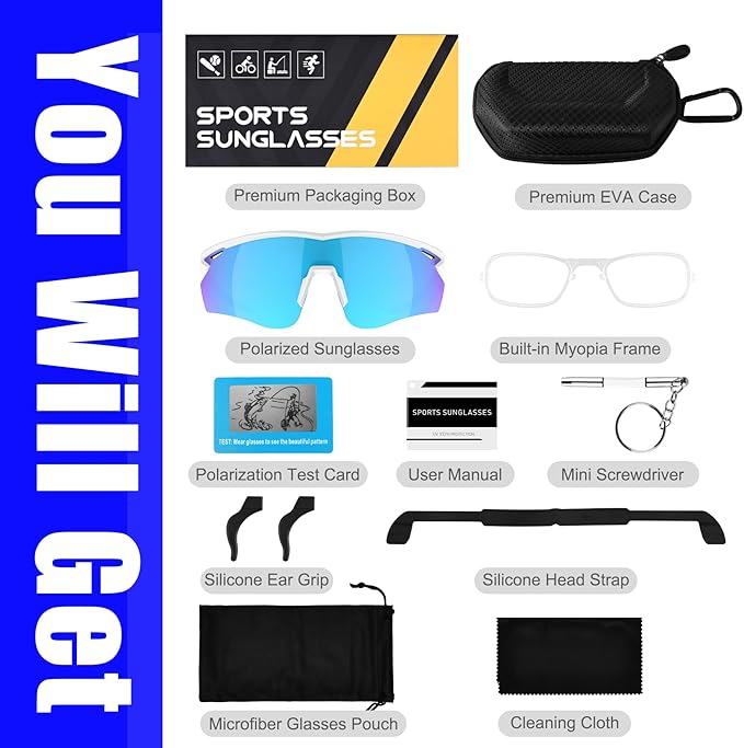 Polarized Sports Sunglasses for Men Women,Wrap Around Sun Glasses for Running Cycling Baseball Fishing Golf Hiking