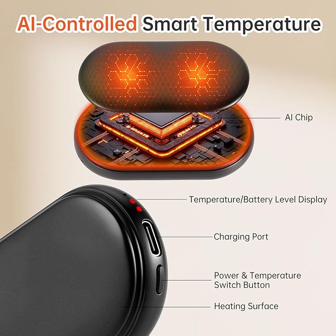 Magnetic Hand Warmers Rechargeable 2 Pack AI Smart Chips 3 Heat Settings Fast Heating, Portable Pocket Heater, Up to 8Hrs Warmth, Travel Essentials for Outdoor Camping, Gifts for Women Men