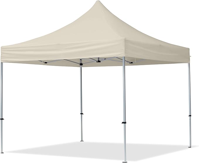 10x10 ft PES 700 Pop up Canopy Tent Economy Aluminium 1.3 in., incl. 4 Sidewalls with Panorama Windows, Cream