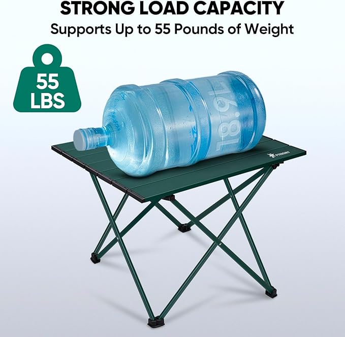 PTEROMY Small Folding Camping Table, Portable Beach Table with Ultralight Aluminum Tabletop for Travel, Outdoor, Camping, Picnics, and BBQs (Green)
