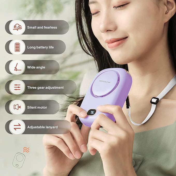 Portable Neck Fan, Mini Small Personal Handheld Fan USB Rechargeable 3 Speed for Girls Boys Woman Eyelash Travel Home Office Outdoor (purple)