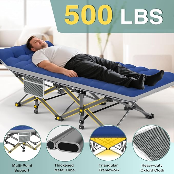 ZENPETIO 28In Folding Camping Cot for Adult, Portable Sleeping Cot with Mattress, Outdoor Heavy Duty Cot Bed for Camp with Carry Bag for Home, Office, Camp, Travel, Vacation(Max Loading 500lbs)