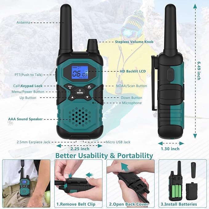 Walkie Talkies for Adults Rechargeable Long Range 6 Pack, Multi-Purpose FRS 2 Way Radios with NOAA USB Chargers 4500mAh Battery for Family Farm Warehouse Working Camping Hiking Skiing Cruise