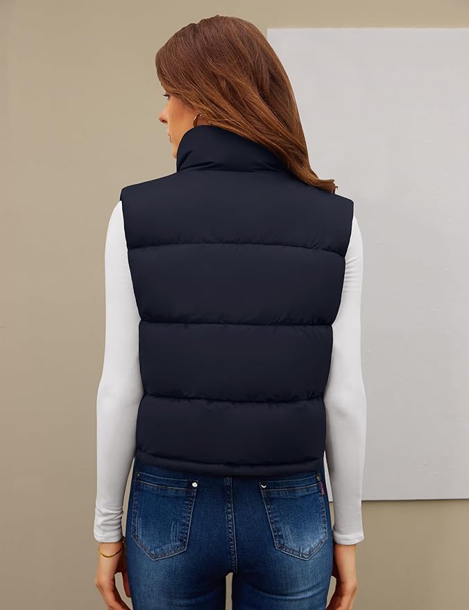 Fengbay Womens Puffer Vest Sleeveless Puffy Cropped Vests Stand Collar Vest Lightweight Bubble Quilted Vests Trendy 2025