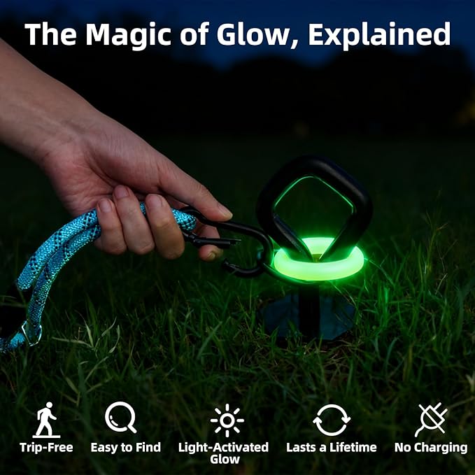 Dog Tie Out Stake for Outdoor Adventures - Glow in The Dark, Heavy Duty - for Large Dogs Up to 210 lbs, Rust-Proof, Durable - Portable for Camping, Beach, or Yard - Compatible with Any Leash