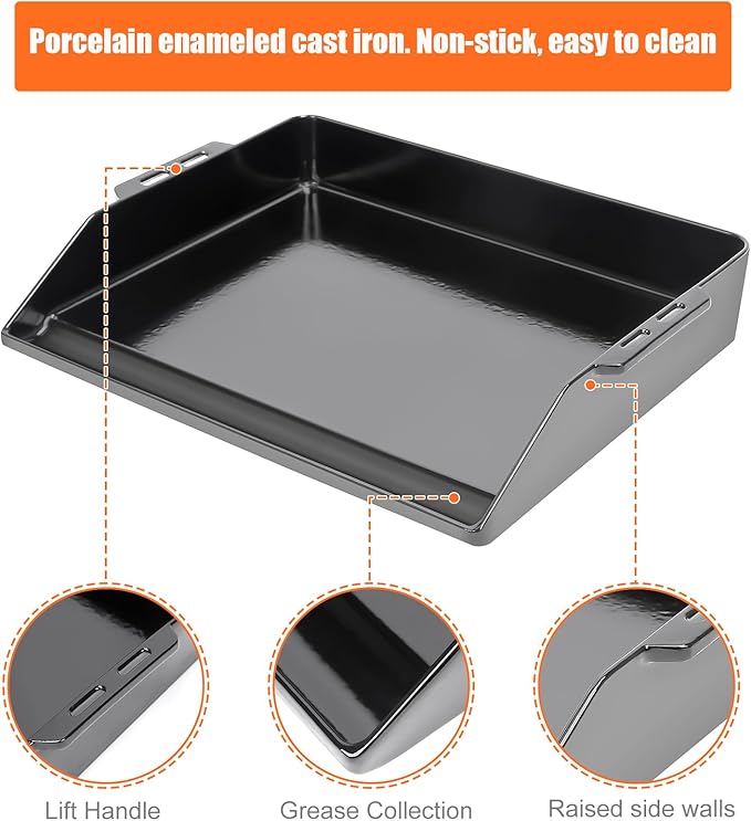 Universal Cast Iron Cooking Griddle 18" x 14", Porcelain Nonstick Coating Griddle, Flat Top Grill Plate with Extra High Sidewalls, for Gas Grills, Oven, Stove