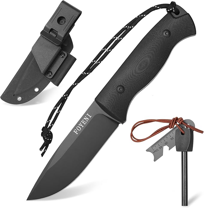 Survival Knife with Fire Starter and Kydex Sheath, 9.7" Full Tang Fixed Blade Hunting Knife with G10 Handle for Bushcraft,Outdoor, Hunting,Fishing,Camping