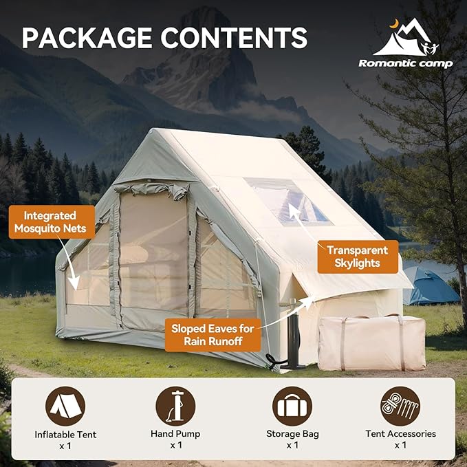 Inflatable Camping Tent with Pump,4-6 Person Waterproof Blow Up Air Tent for Camping Hiking,Easy to Set Up 4-Season Inflatable House Tent with Oversized Canopy.