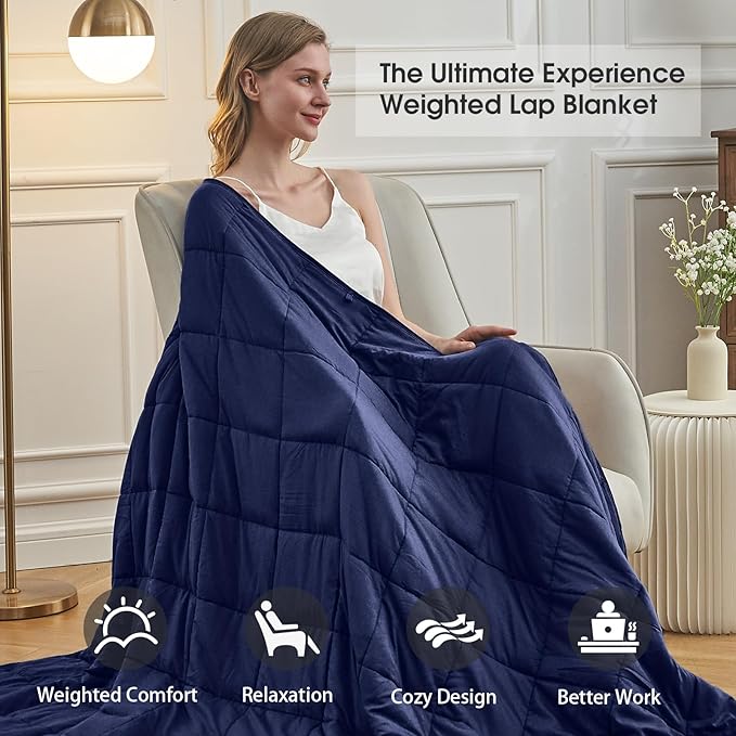 Navy Blue Weighted Blanket for Adults 15lbs,48"x72" Twin Size Cooling Heavy Blanket for 120-160lbs with Premium Glass Beads, Soft Thick Big Blankets for All-Season Sleeping Comfort Breathable