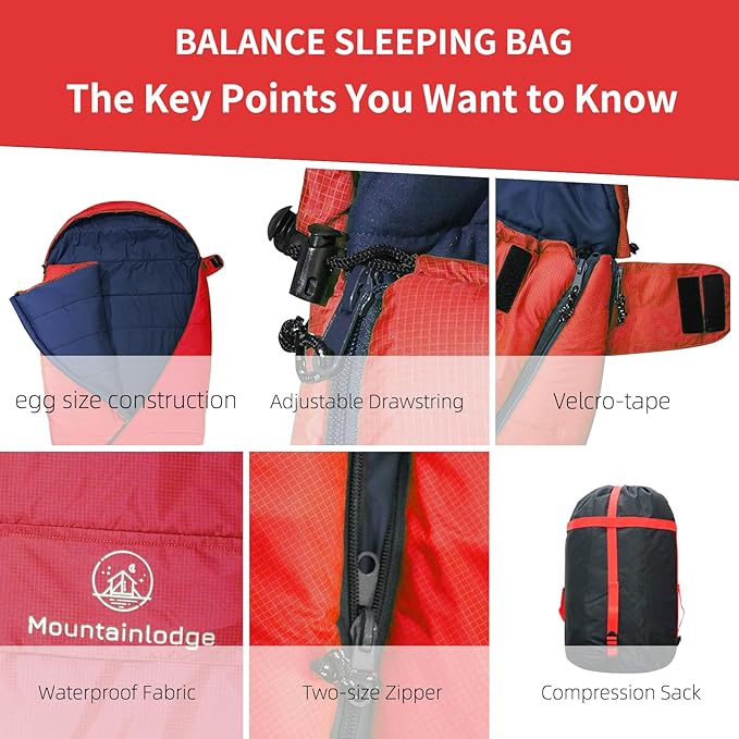 Balance Sleeping Bag for Adult,Cold&Warm Weather with Compression Sack and Water Resistant for Family Camping,Travel and Car Camping