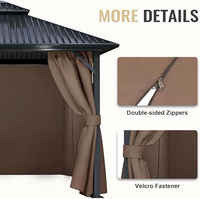 COWVIE 4-Panel 10' x 10' Gazebo Replacement Curtains, Patio Privacy Sidewalls with Double Zipper, Replacement for Outdoor Gazebo Canopy (Curtain Only)