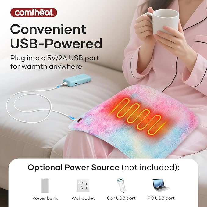 USB Heating Pad, 5V Heated Travel Pads, 3 Heat Settings & Auto Shut Off, Hot Therapy for Pain Relief Abdomen Cramps (16"x 12") (Non-Chargeable) Colorful