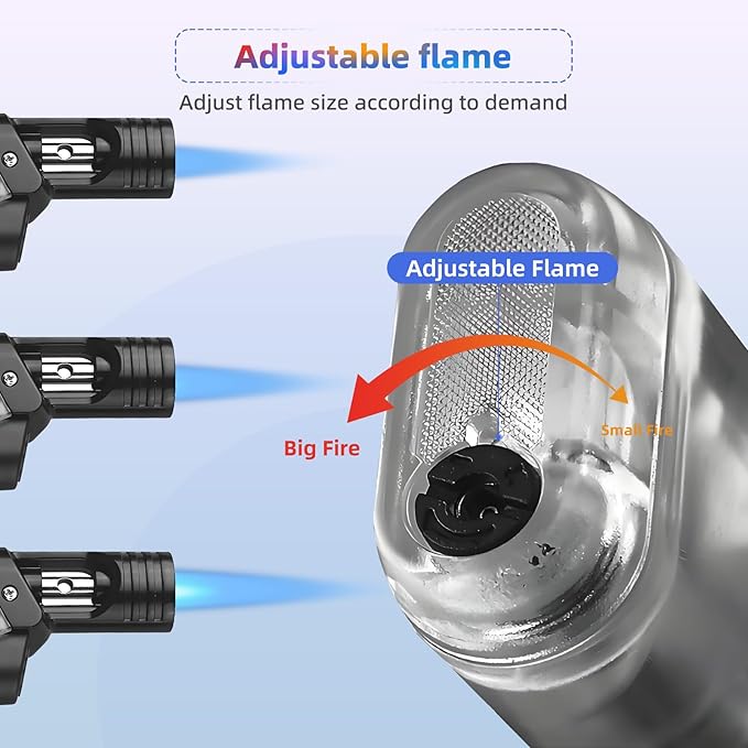 Torch Lighter, 2 Pack, Adjustable Jet Flame Mini Torch Lighters, Windproof Refillable Butane for Candles Grill BBQ Fireworks Camping (Butane Not Included)