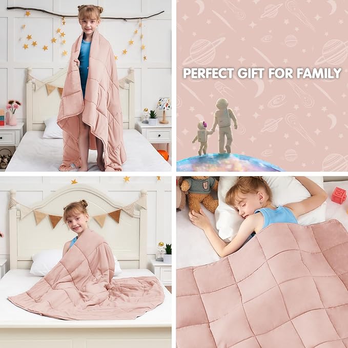 Pink Weighted Blanket Kids (7lbs, 40"x60" Throw Size) - Cooling and Breathable Heavy Blankets for 60-90lbs with Premium Glass Beads - Soft Thick Blanket for All-Season Sleeping Comfort