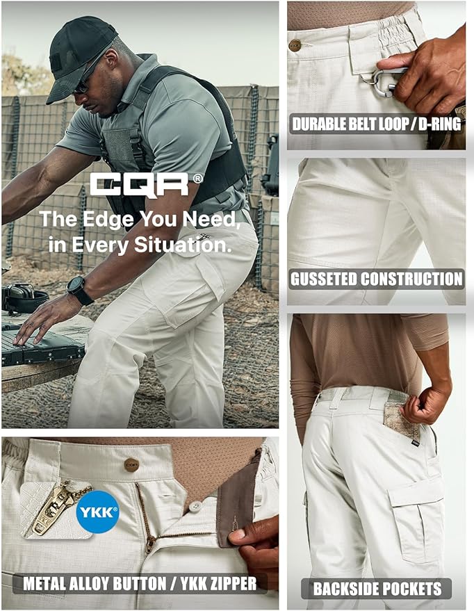 CQR Men's Tactical Pants, Water Resistant Ripstop Cargo Pants, Lightweight EDC Work Hiking Pants, Outdoor Apparel