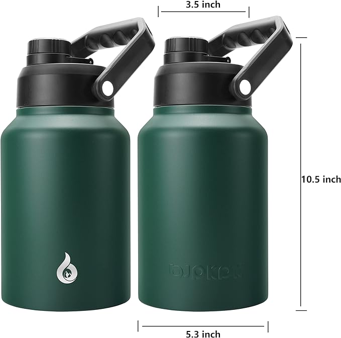 BJPKPK 64 oz Insulated Water Bottle, Dishwasher Safe Half Gallon Water Bottle with Ergonomic Handle, BPA Free Leak Proof Water Jug for Sports, Metal Thermo with Anti-slip Bottom, Army Green