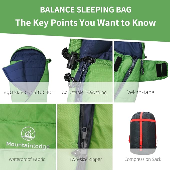 Balance Sleeping Bag for Adult,Cold&Warm Weather with Compression Sack and Water Resistant for Family Camping,Travel and Car Camping