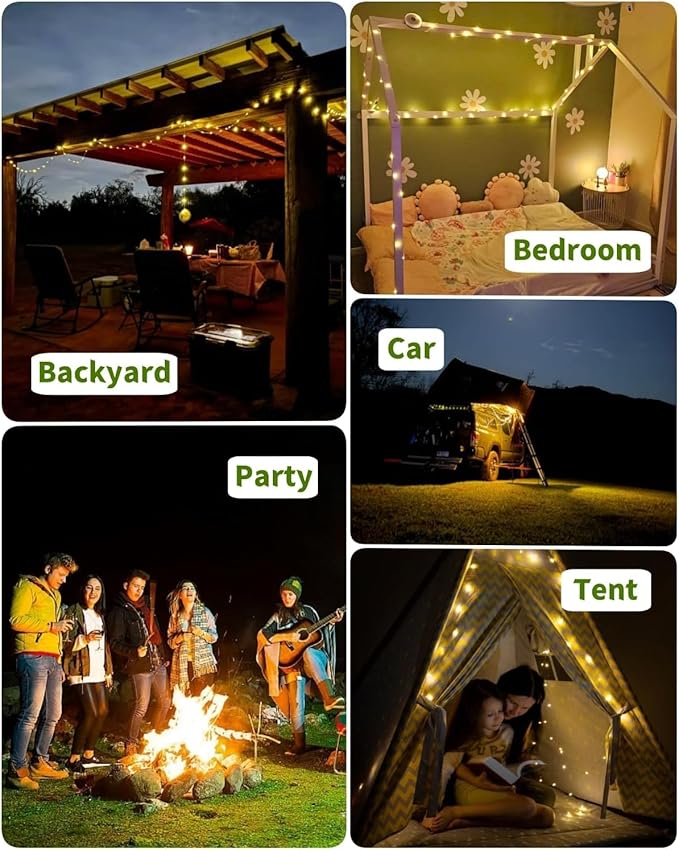 Camping String Lights, 32.8FT Warm & RGB Fairy String Lights 130LEDs, Portable Waterproof Camping Light with 12 Modes, Hanging Tent Lanterns for Outdoor Hiking Yard AWN Home Bedroom Decorations