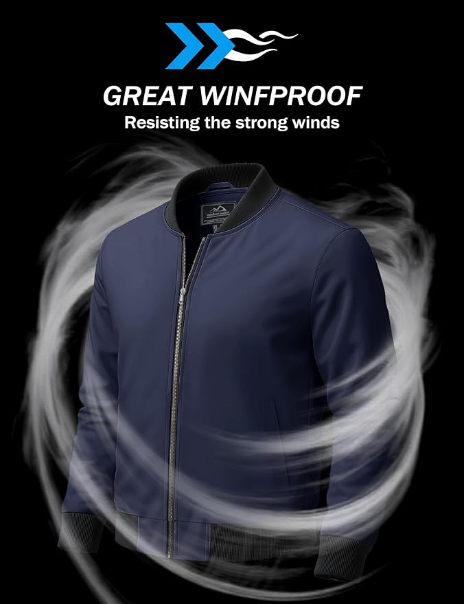 MAGCOMSEN Men's Bomber Jacket Lightweight Casual Zip Up Windbreaker Spring Fall Golf Coat with Pockets