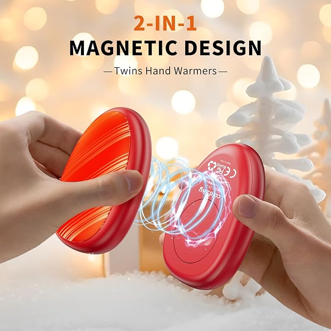 coldSky Rechargeable Hand Warmers 2 Pack, Magnetic 2-in-1 Reusable Electric Hand Warmer, 3 Heat Settings Portable Pocket Hand Heater Gifts for Women Men Christmas, Skiing, Camping, Hunting