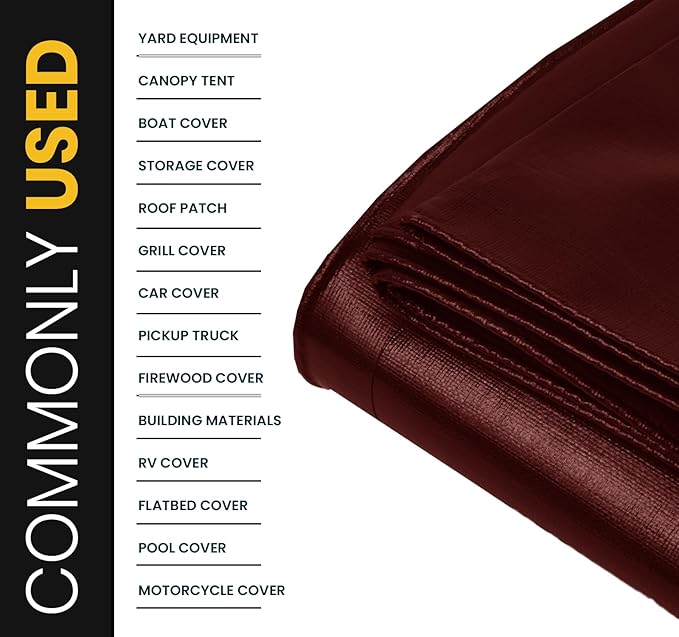 PROTARP Extra Heavy Duty 16 Mil Tarp Cover, Waterproof, UV Resistant, Rip and Tear Proof, Poly Tarpaulin with Reinforced Edges for Roof, Camping, Patio, Pool, Boat. (Maroon/Black 24′ X 50′)