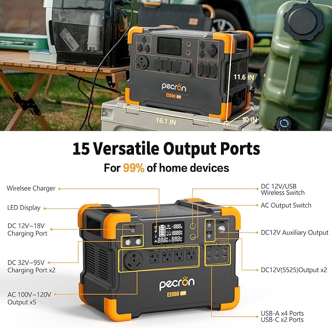 pecron Power Station E2000LFP with two Extra Batteries Trolley Kit, Expandable to 8064Wh Portable Power Station, 5X2000W AC Outlets, LiFePO4 Battery Backup Expandable for Home Use, Camping, RV