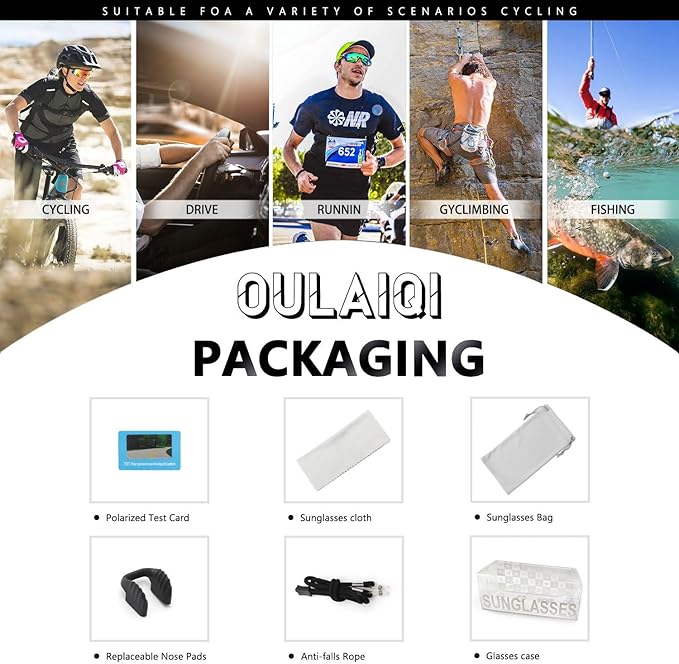 OULAIQI Cycling Sunglasses Polarized Sunglasses for Cycling Men Women with 1 Lens or 3 Interchangeable Lens Baseball Glasses