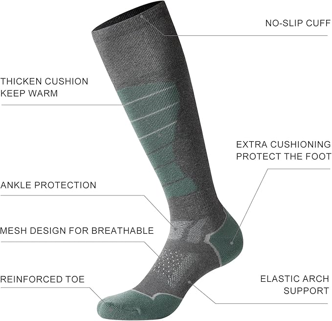 CS CELERSPORT 2/3/4 Pack Ski Socks for Men and Women Skiing, Snowboarding, Winter Performance Socks