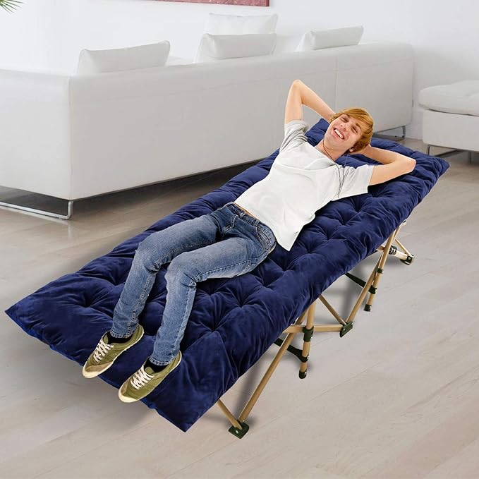 REDCAMP Folding Cot Pads for Sleeping Extra Thick, Soft Comfortable Velvet & Corduroy Cotton Camping Cot Mattress Pad for Backpacking Hiking, Black Blue Brown Grey 75x30 inches