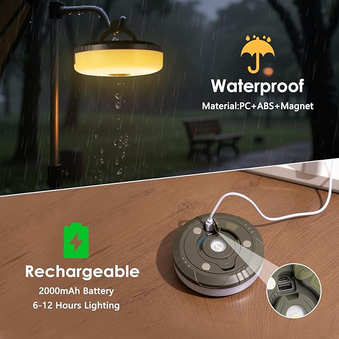 2Pack Camping String Lights, 4-in-1 Quick Storage Camp Light, 8Mode 32.8FT Hanging Tent Lights, Rechargeable Camp Lamp As Camping Essentials Gear, Waterproof LED Lantern for Hiking Travel Patio Party