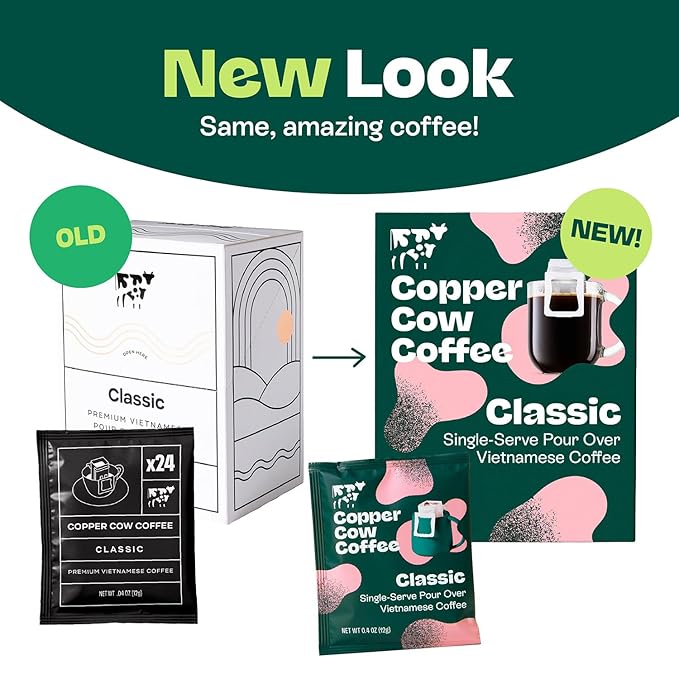 Copper Cow Premium Pour Over Single-Serve Vietnamese Coffee | Classic Black | Dark Roast | Includes 16 Coffees