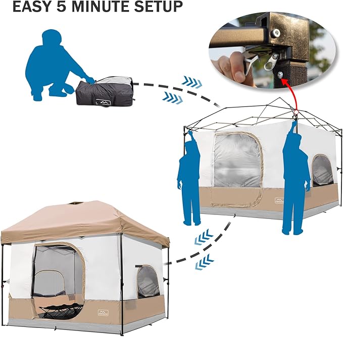 KAMPKEEPER Camping Inner Tent for Pop Up Canopy, Converts 10'x10' Straight Leg Canopy into Camping Tent–Fully Vented Roof(Top & Frame NOT Included), Khaki