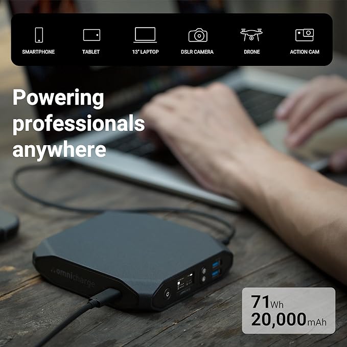 Omni 20C+ Professional Premium Portable Power Bank with Fast Charging 100W USB-C PD 20,000mAh/71Wh – Laptop Power Bank, Universal Charger for All Devices, USB Hub, Wireless & QC 3.0 Power Solution