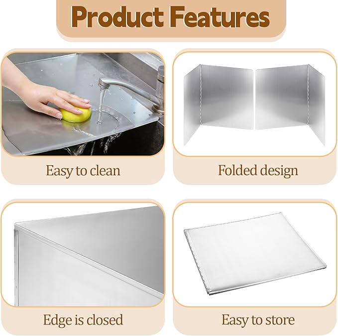 2 Pcs Splatter Guard Grease Splatter Screens Stainless Steel 2 Sided Foldable Splash Metal Panel Backsplash Protector for Cooking
