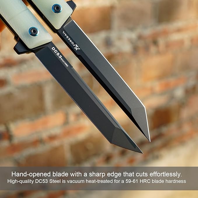 Flipper Pocket Folding Knife,DC53 Steel Blade and G10 Handle. With pocket clip and glass breaker,men's pocket knife hiking trip EDC tool Knife (Natural G10 Handle)