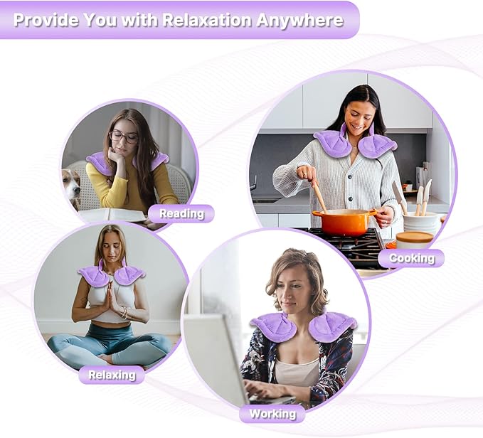 Neck Heating Pad Microwavable for Shoulders, Warmer Wrap Microwave Heating Pad for Neck and Shoulders for Pain Relief - Purple