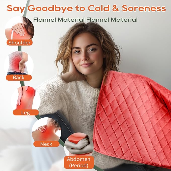 Electric Heating Pad for Pain Relief - 35"x20" King Size, Soft Velvet, Moist & Dry Heat, Adjustable Temperature, Auto Shut-Off, Machine Washable, Ideal for Back, Neck, Shoulder & Menstrual Cramps