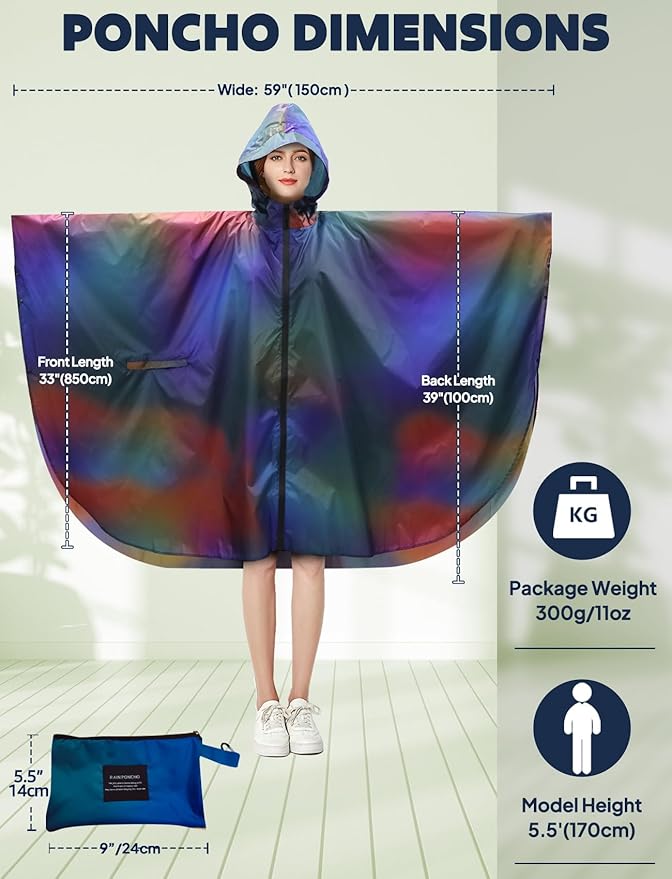 ANYOO Waterproof Rain Poncho Lightweight Reusable Hiking Hooded Coat Jacket for Outdoor Activities