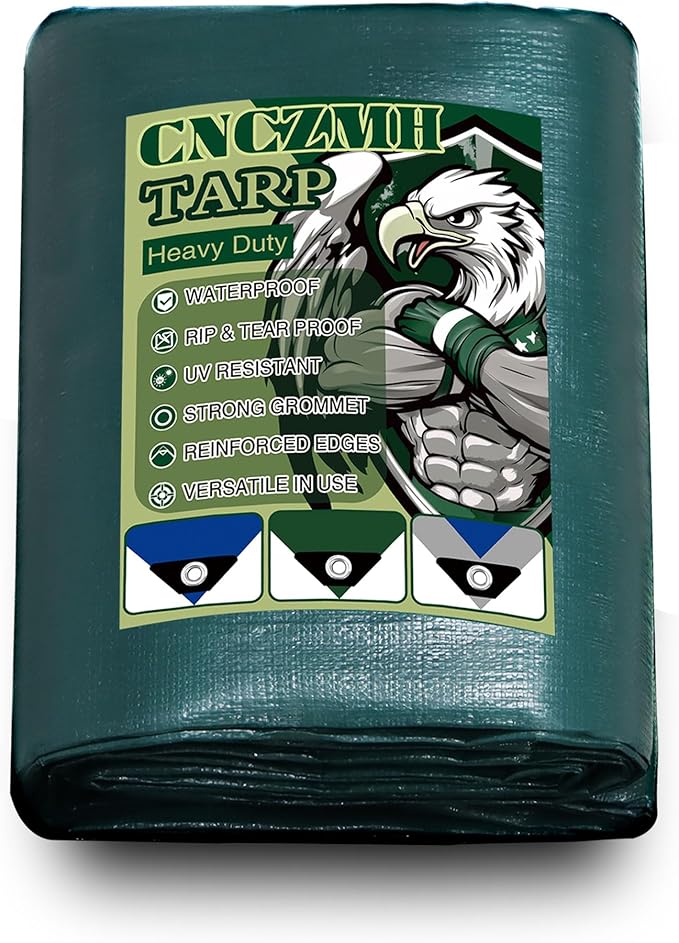 Heavy Duty Tarp Waterproof, 10 Mil Thick 16x16 Feet Finished Size Tarps Outdoor, Multipurpose Tarpaulin, Large Tarp for Emergency Rain Shelter Camping (Green, 16x16ft)