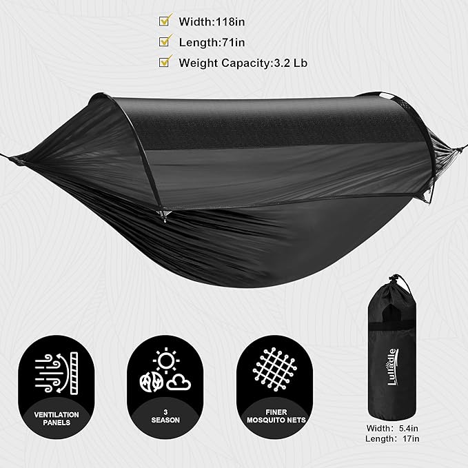 Lulladle Ultralight 2 Person Camping Hammock Mesh House Type Hammock Portable Travel Hanging Hammock 600lbs Durable Parachute Nylon Easy Setup and Pack for Backpacking Hiking Backyard