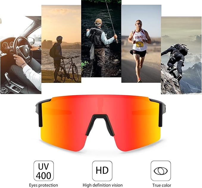 OULAIQI Cycling Sunglasses Polarized Sunglasses for Cycling Men Women with 1 Lens or 3 Interchangeable Lens Baseball Glasses