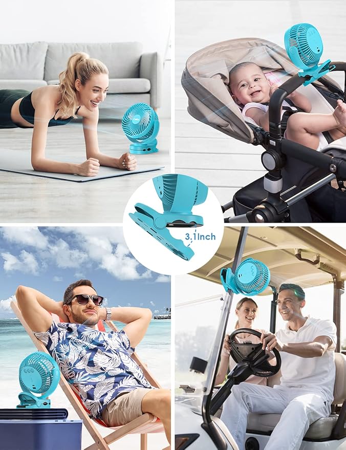 Camping Fan with Remote Control - 12000mAh Rechargeable Battery Powered Fan, Camping Fans for Tents with LED light & Hanging Hook, Rechargeable Battery Operated Ceiling Fans for Tent RV Bed, Blue