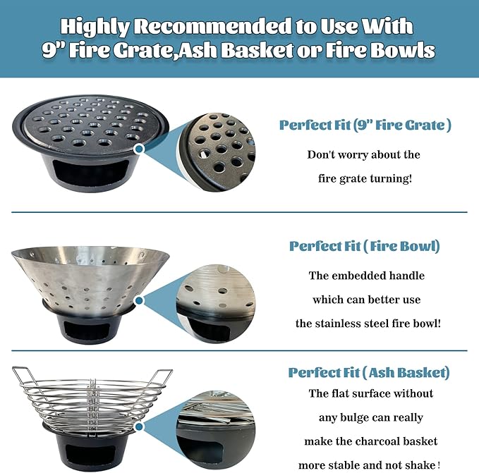 KAMaster Ash Can with Handle for Large Big Green Egg,Charcoal Ash Collector Must Haves Big Green Egg Accessories Carbon Steel Ash Pot High Temperature Resistance with Folding Handle Kamado Ash Basket