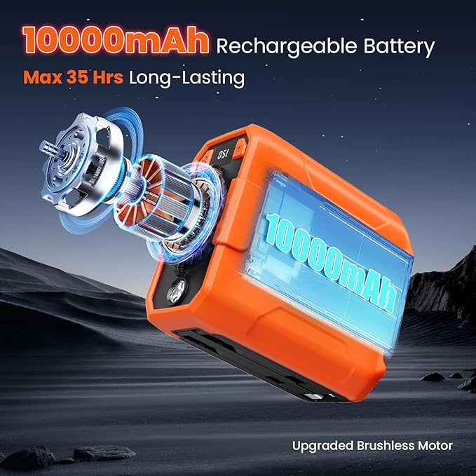 Portable Waist Fan - 5 Speeds 18000RPM Strong Airflow 10000mAh Battery Powered 35H Cooling - Hands-Free Waist Neck Desk Fan with Flashlight for Outdoor Jobsite Camping, Orange